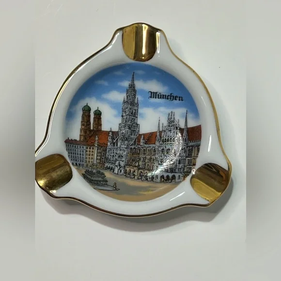 VTG Porcelain Ashtray Munchen Bavaria Germany Theo Kuhn Butgwinbheim Gold Rim - Picture 6 of 12
